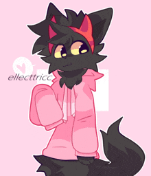 a drawing of a black cat wearing a pink hoodie with the name electriccc on it