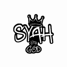 a black and white logo for syah the god with a crown on top of it .