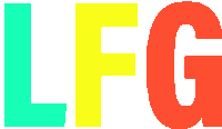 the word lfg is displayed in a colorful font