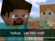 two minecraft characters are standing next to each other and one of them is talking to the other .