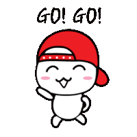 a cartoon character wearing a red hat and the words go go