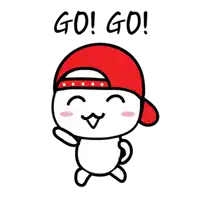 a cartoon character wearing a red hat and the words go go