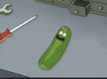 rick and morty pickle rick with a screwdriver and wrench