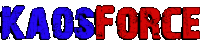 kaosforce is written in blue and red letters on a white background