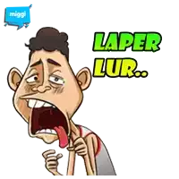 a cartoon of a man with his tongue hanging out and the words " laper lur " above him