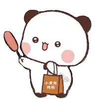 a cartoon panda bear is holding a bag and a stick