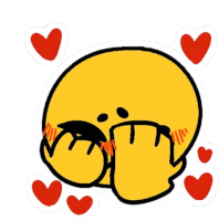 a yellow smiley face is crying with red hearts around it