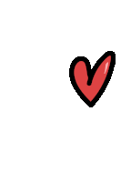 a red heart with a black outline is on a white background