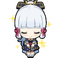 a cartoon of a girl with white hair and a bow in her hair