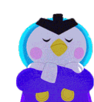 a penguin is wearing a scarf around its neck and sleeping