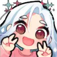 a cartoon drawing of a girl with white hair giving the peace sign