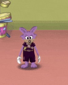 a cartoon rabbit is dancing in front of a drum
