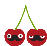 a pair of cherries with a mustache on their faces