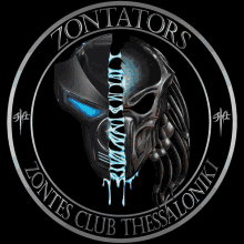 a logo for zontes club thessaloniki with a predator helmet on it