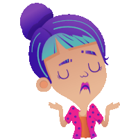 a cartoon illustration of a girl with purple hair and a pink shirt