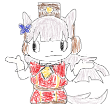 a child 's drawing of a girl with a flower on her head