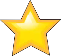 a shiny yellow star with a black outline