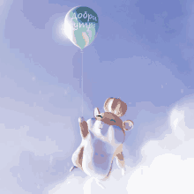 a hamster is flying through the air with a balloon that says доброе утро