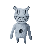 a stuffed animal with teeth and a hole in its chest