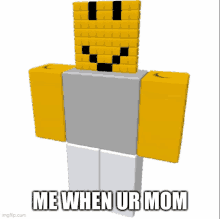 a 3d model of a roblox character with the words me when ur mom on the bottom