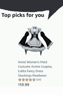 a picture of a maid costume with the words top picks for you at the top