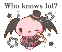 a cartoon character with wings and a top hat is surrounded by stars and the words " who knows lol "