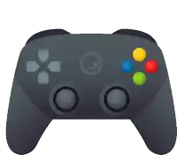 a video game controller with four buttons and a smiley face on it