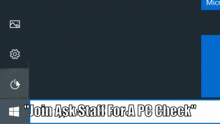 a computer screen with the words " join ask staff for a pc check " on it