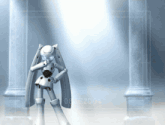 a robot is standing in front of columns and the number 08 is on the bottom