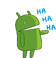 a cartoon drawing of an android saying ha