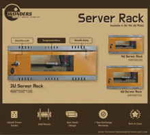 an advertisement for wonders server racks shows a picture of a server rack