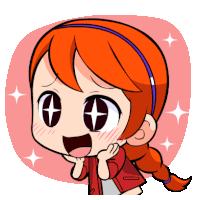 a cartoon drawing of a girl with red hair and big eyes