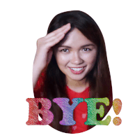 a picture of a girl with the word bye written in rainbow colored letters