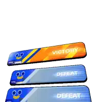 a stack of blue and orange signs with the words defeat victory and defeat on them