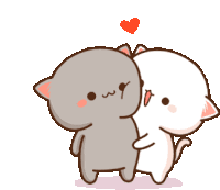 a couple of cartoon cats hugging each other with a heart in the background