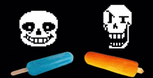 a pixel art of a skull and a popsicle on a stick