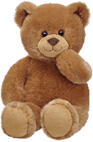 a brown teddy bear is sitting with its hand on its face