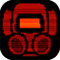 a red and orange pixel art icon with a black border