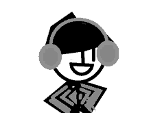 a black and white drawing of a stick figure wearing headphones and smiling