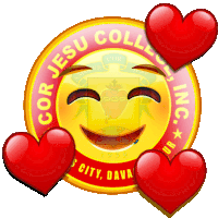 a cor jesu college logo with a smiley face and hearts around it