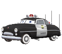 a black and white sheriff car with a red light on top of it