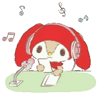 a drawing of a bunny wearing headphones and a microphone