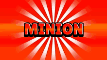 the word minion is on a red background with white stripes