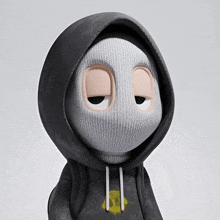 a cartoon character wearing a mask and a hoodie with the letter s on it