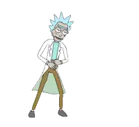 a drawing of rick from rick and morty standing in front of a microphone