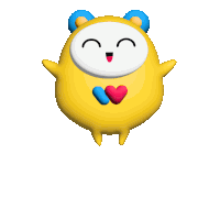 a yellow and white cartoon character with two red hearts on his chest