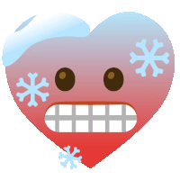 a heart with snowflakes on it 's face and teeth