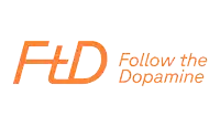 a logo that says fd follow the dopamine on a white background