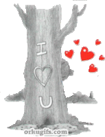 a drawing of a tree with the words " i love you " carved into it