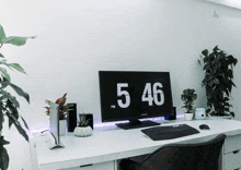 a computer monitor displays the time as 5:46